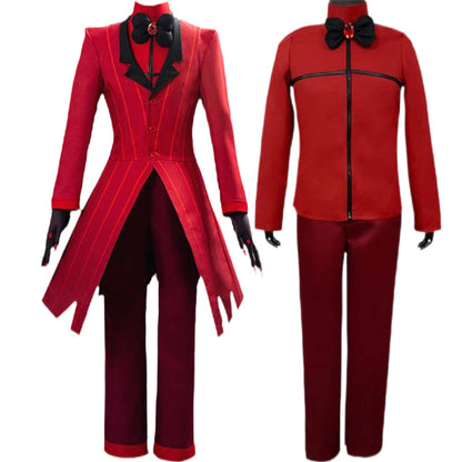 Alastor Hazbin Hotel Cosplay avec Perruque Lunettes Ensemble Rouge l Costume de Cosplay Alastor Set Complet Halloween