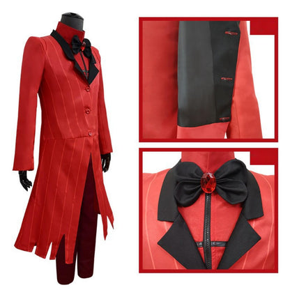 Alastor Hazbin Hotel Cosplay avec Perruque Lunettes Ensemble Rouge l Costume de Cosplay Alastor Set Complet Halloween