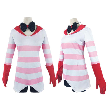 Hazbin Hotel Cosplay Angel Dust Costume Stripe Set with Wig Angel Dust Cosplay Costume Halloween Suit