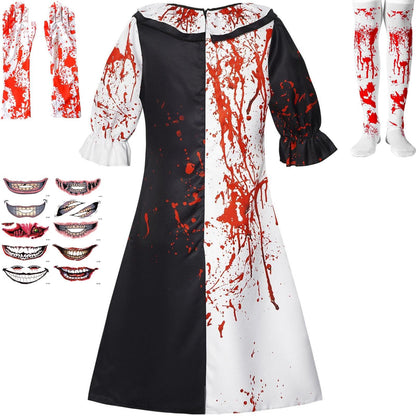 Movie Clown Terrifier Cosplay Costume Jumpsuit Dress Set Halloween Party Art The Clown Costume