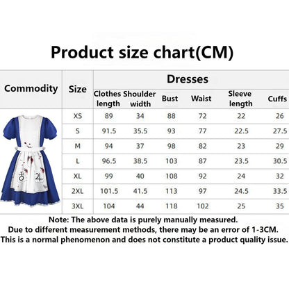 Alice Madness Returns Cosplay Costume Blue and White Dress with Necklace Prop Knife Maid Costume Halloween Party