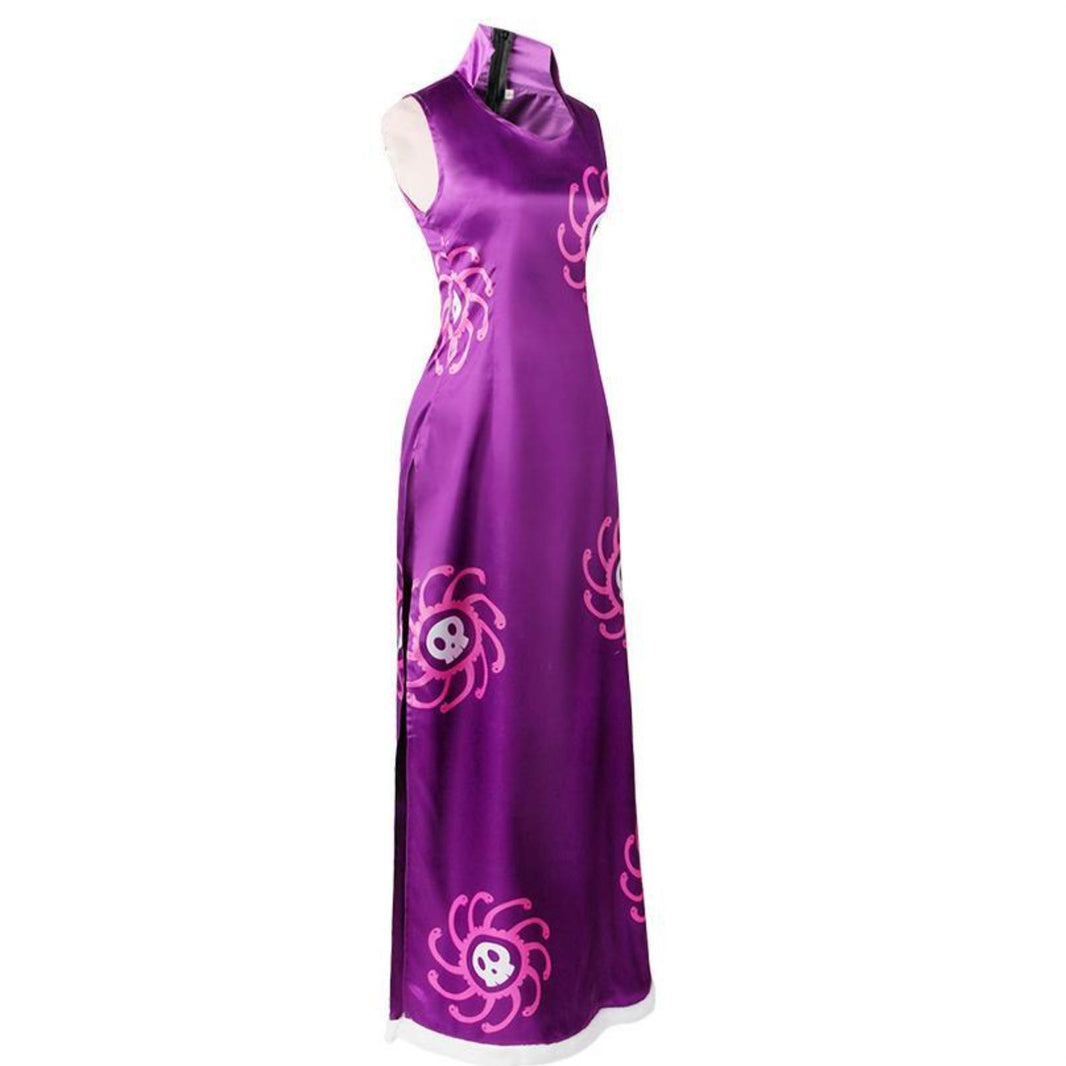 Boa Hancock Cosplay Kostüm Cheongsam bedrucktes Kleid-Set Halloween One Piece Cosplay-Set