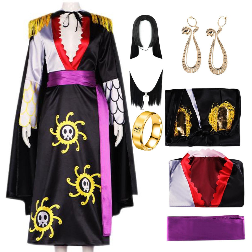 Boa Hancock Cosplay Kostüm Schwarzes Kleid Set Halloween One Piece Cosplay Anzug