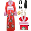 Boa Hancock Cosplay Kostüm Rotes Kleid Set Halloween One Piece Cosplay Anzug