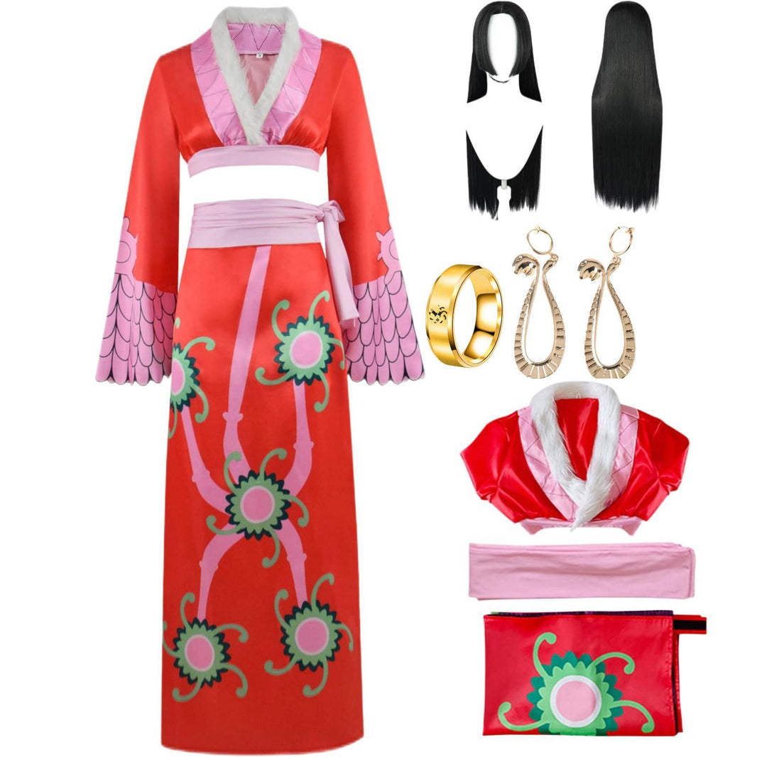 Boa Hancock Cosplay Kostüm Rotes Kleid Set Halloween One Piece Cosplay Anzug
