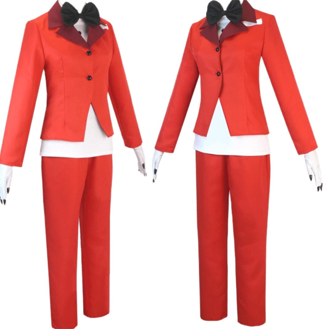 Hazbin Hotel Cosplay Charlie Morningstar Costume Red Suit With Wig Fangs Necklace Halloween Set
