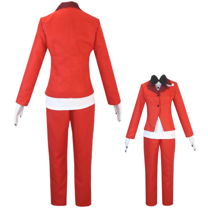 Hazbin Hotel Cosplay Charlie Morningstar Kostüm Roter Anzug mit Perücke Reißzähnen Halskette Halloween Set