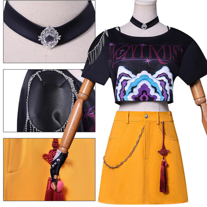 KPop Dämonenjäger Cosplay Kostüm Rock Oberteil Perücke Set Dämonenjäger Mira Cosplay Kostüm Halloween Party