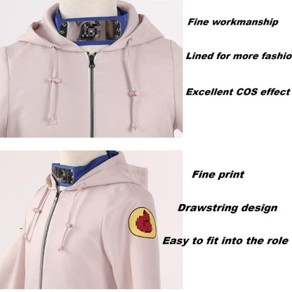 Hinata Hyuga Cosplay Kostüm mit Kunai-Tasche und Perücke Hinata Cosplay Hoodie für Halloween Set