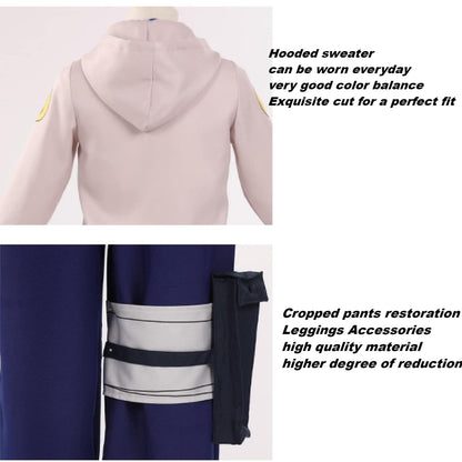 Hinata Hyuga Cosplay Kostüm mit Kunai-Tasche und Perücke Hinata Cosplay Hoodie für Halloween Set