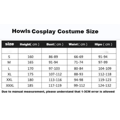 Howls Moving Castle Cosplay Kostüm mit Ring Halskette Ohrringe Set Halloween Howl Cosplay Kostüm