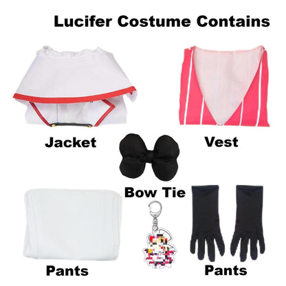Lucifer Hazbin Hotel Cosplay Kostüm Lucifer Cosplay Kostüm Weißer Mantel Weste Handschuhe Halloween Anzug