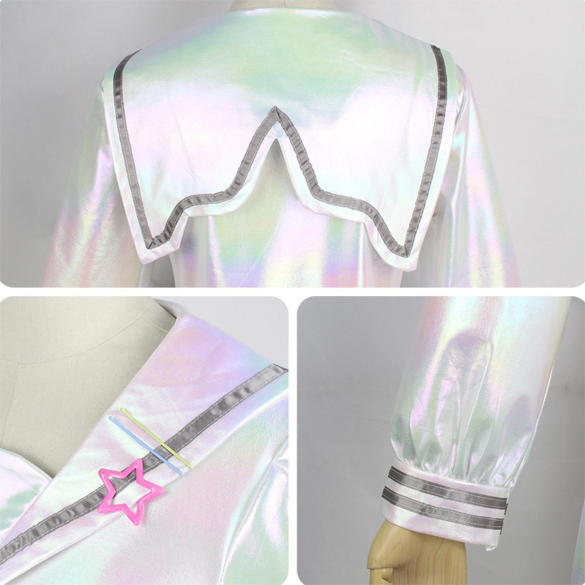 Needy Girl Overdose iridescent sailor uniform costume with wig bows