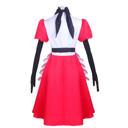 Niffty Hazbin Hotel Cosplay Kostüm Rosa Kleid mit weißer Schürze Halloween Niffty Cosplay Dienstmädchen-Anzug