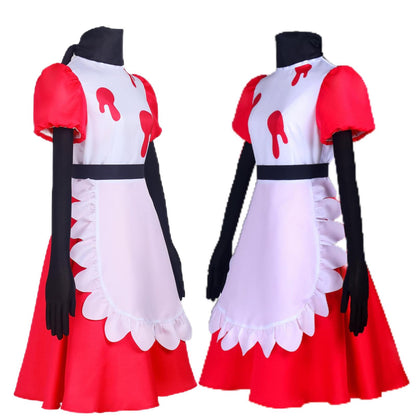 Niffty Hazbin Hotel Cosplay Kostüm Rosa Kleid mit weißer Schürze Halloween Niffty Cosplay Dienstmädchen-Anzug
